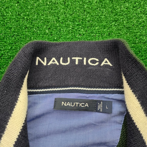 Nautica Sweater Mens Large Green Blue 1/4 Zip‎ Pullover Preppy Casual - Picture 8 of 10